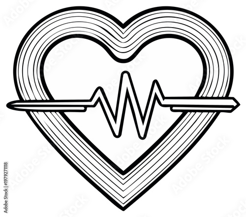 Stylized Heart Shape with EKG Pulse Line Medical Symbol