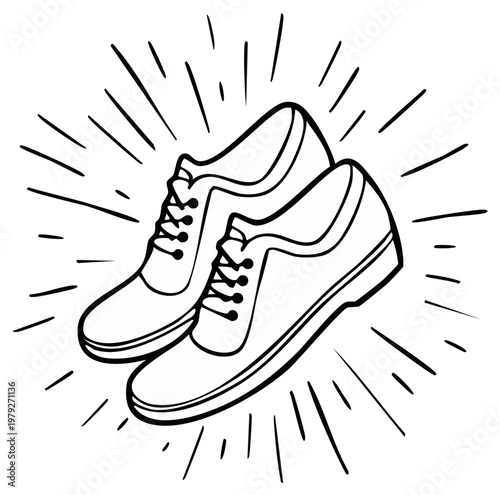 Simple Line Drawing of Two Classic Lace Up Oxford Shoes with Sunburst Effect