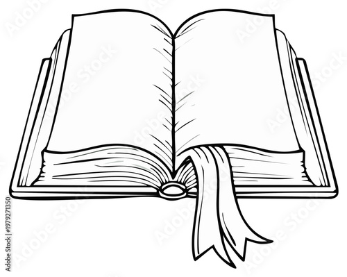 Open Book with Blank Pages and Ribbon Bookmark Sketch