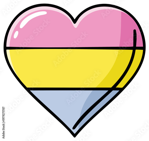 Pansexual Pride Heart Symbol with Pink Yellow and Blue Stripes