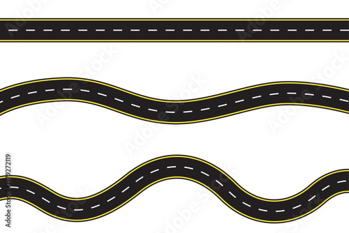 vector asphalt road set, clipart isolated on transparent background. Seamless pattern. 