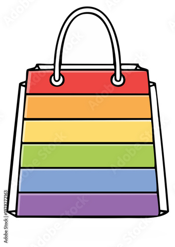 Rainbow striped shopping bag illustration for pride parades and fashion concepts with handles and vibrant colors