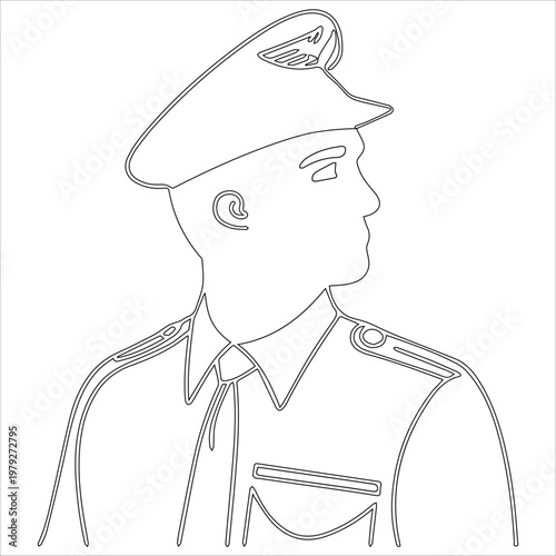 Line drawing of a military officer in uniform with cap insignia