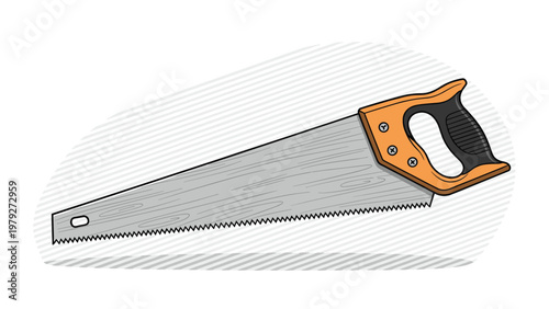 Professional manual hand saw featuring a textured metal blade and an ergonomic orange and black plastic handle.