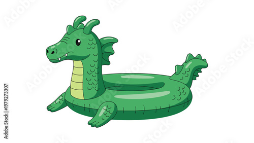 Fun green dragon inflatable pool float with scales and wings designed for summer water activities and outdoor swimming pool leisure.