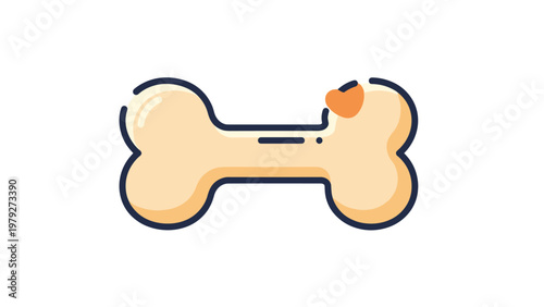 Simple flat icon illustration of a tan dog bone treat with a small brown heart detail on a clean white background for pet brands.