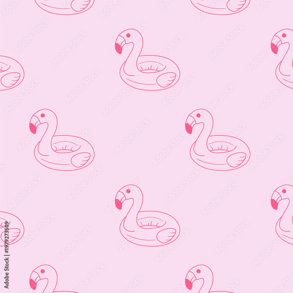 Obraz premium Seamless Pink Flamingo Pool Float Pattern on Pastel Background