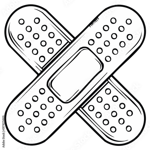 Crossed Adhesive Bandages Hand Drawn Sketch Illustration of Medical First Aid Plasters