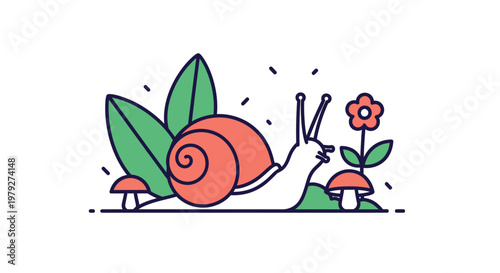 A cartoon snail on the ground.