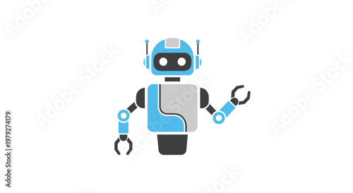 A small blue robot with wrench.
