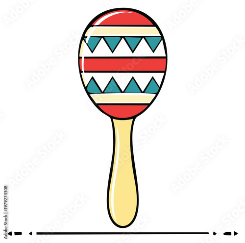 Maraca Traditional Festive Musical Percussion Instrument With Colorful Pattern