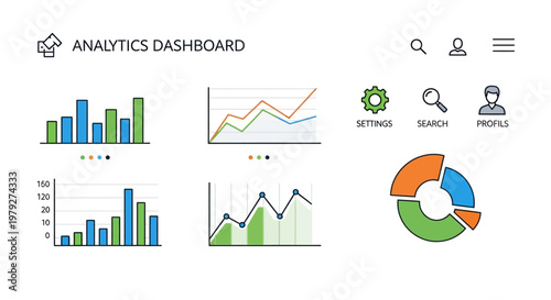 Analytics dashboard graphs and charts.