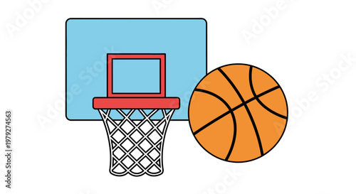 Basketball hoop with orange ball.