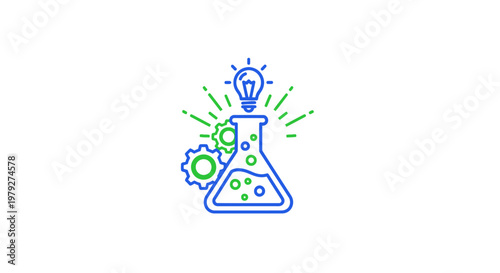 Beaker with light bulb and gears.