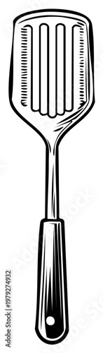 Metal Slotted Turner - Kitchen Utensil, Hand Drawn Illustration, Culinary Tool