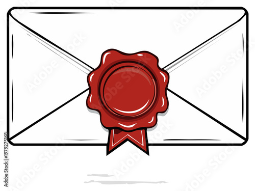 Sealed Envelope with Red Wax Seal and Ribbon Illustration