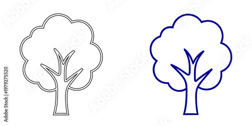 Deciduous tree icon for nature conservation and environmental forestry in navy blue minimalist vector line art style