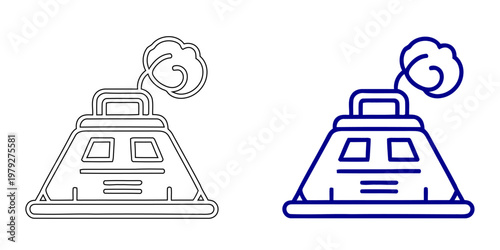 Steaming Clothes Iron Icon Minimalist Navy Blue Outline Style