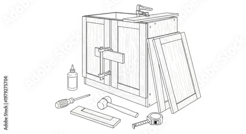 Detailed disassembled furniture hardware set.