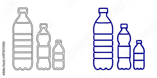 Water Bottles in Different Sizes Icon Minimalist Navy Blue Outline Style