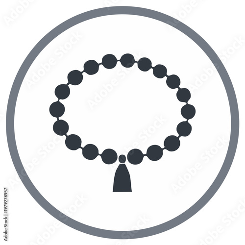 Icon of a rosary or prayer beads within a gray circle
