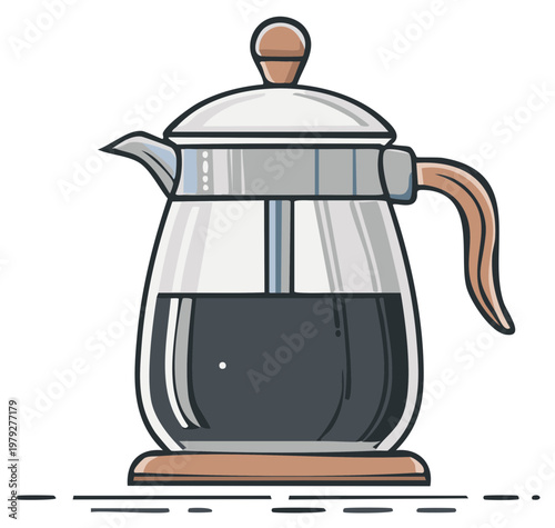 Illustrated Moka Pot Filled with Coffee - Vintage Brewing Equipment Illustration