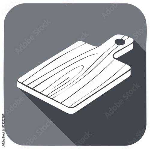 Stylized wooden cutting board illustration with a hole in the handle creating a shadow effect.