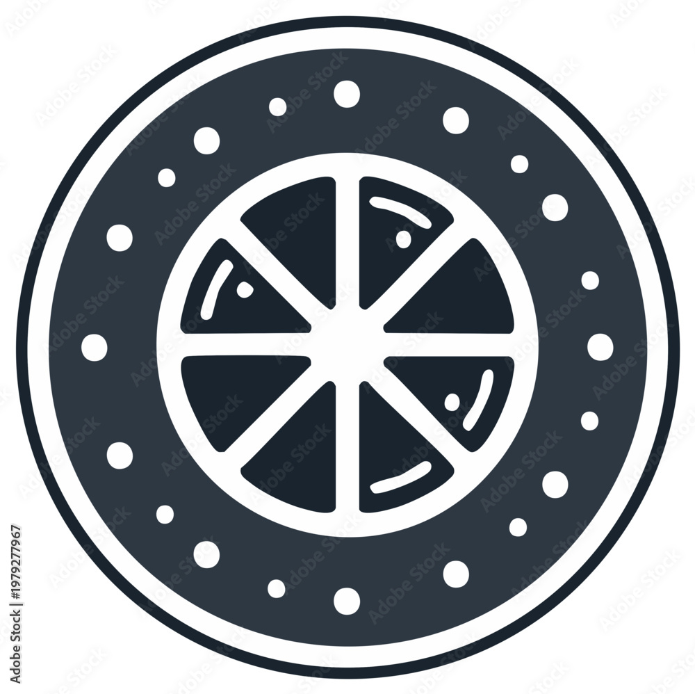 Obraz premium Minimalist citrus fruit slice icon with segmented interior and dotted outer ring