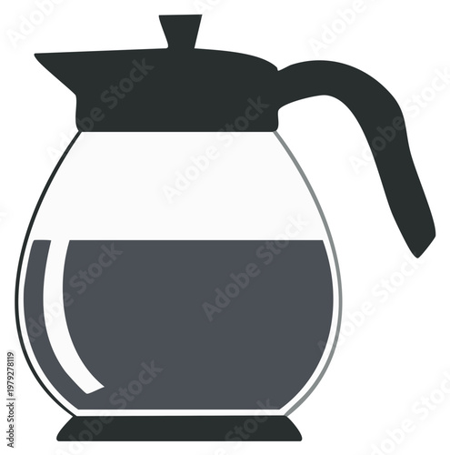 Glass coffee pot carafe with fresh brewed coffee, minimalist flat design vector icon