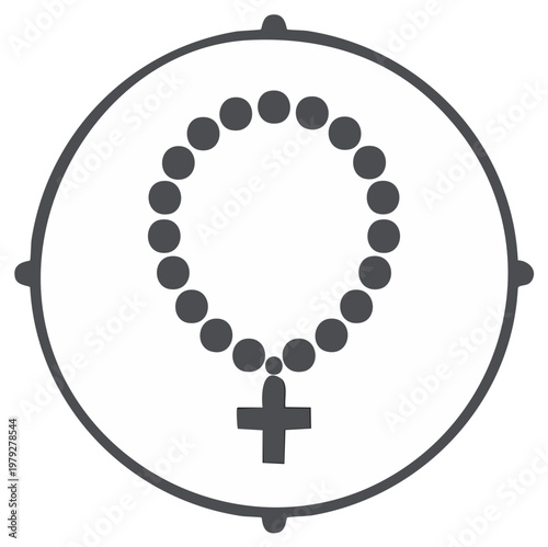 Icon of a rosary with a cross inside a circular frame