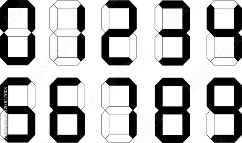 シンプルデジタル数字セット（0〜9）モノクロ表示　カウント用ナンバー素材