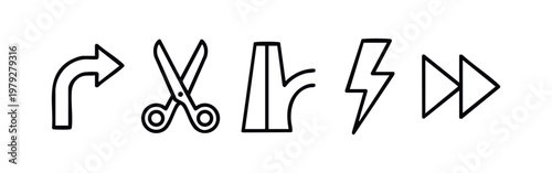 Clean Vector Line Icons for Navigation Direction and Media Player Controls