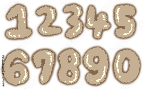 もこもこ手描き数字セット(0〜9)ポップデザインかわいい装飾用イラスト素材