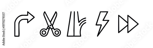 Set of Modern Minimalist Line Icons for Web Interface and Media Controls