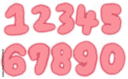 もこもこ手描き数字セット（0〜9）ピンクカラーかわいいポップ装飾イラスト素材