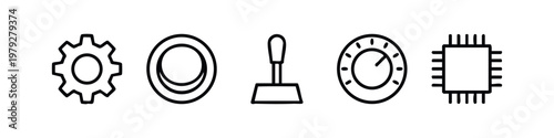 Collection of Clean Line Icons for Engineering and Electronics with Gear and Processor