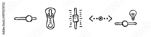 UI Controls and Interaction Hand Drawn Sketch Icons - Toggle Switch, Zipper, Slider, Arrows, and Idea Lightbulb