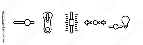 User Interface Controls and Navigation Line Icons Set - Toggle, Zipper, Slider, Motion Arrows, and Lightbulb