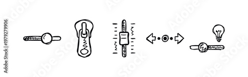 Sketched UI control icons set with toggle slider zipper and lightbulb idea