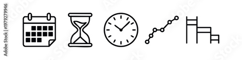 Minimal Line Art Time Management and Progress Icons Set