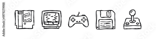 Sketchy Hand Drawn Retro Gaming and 80s Tech Icons