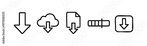 Minimal Line Download Icon Set Vector Simple Outline Web Storage Symbols