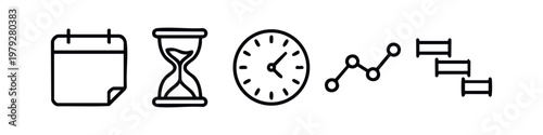 Time and Productivity Planning Line Icon Set Calendar Hourglass Clock Chart Workflow