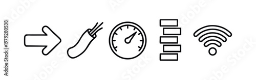 Linear Web Icons for Network Connection Data Speed and Internet Technology