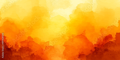 Abstract orange and red fire in the water creates a vintage watercolor texture with grunge smoke clouds and hot flame patterns on an old paper art background