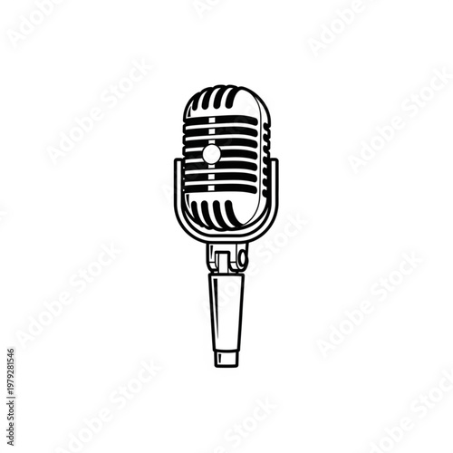 Vintage Microphone Illustration Closeup.
