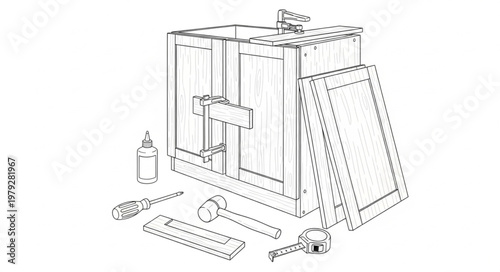 Detailed disassembled furniture hardware set.