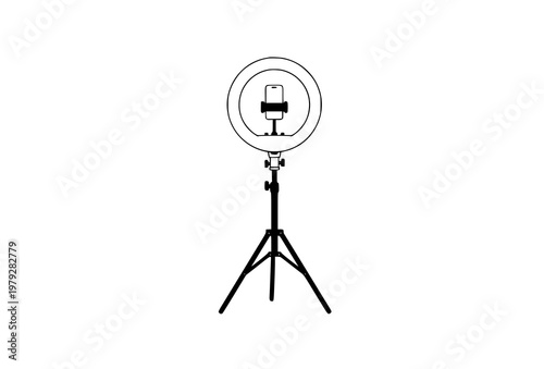 Makeup artist ring light on tripod with phone holder isolated on white background modern flat vector illustration