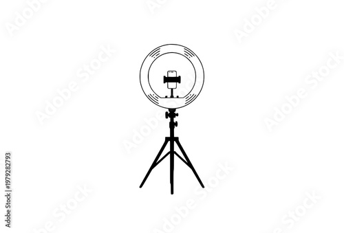 Makeup artist ring light on tripod with phone holder isolated on white background modern flat vector illustration