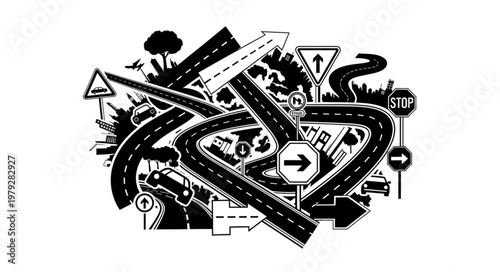 Chaotic Crossroads of Roads and Signs.